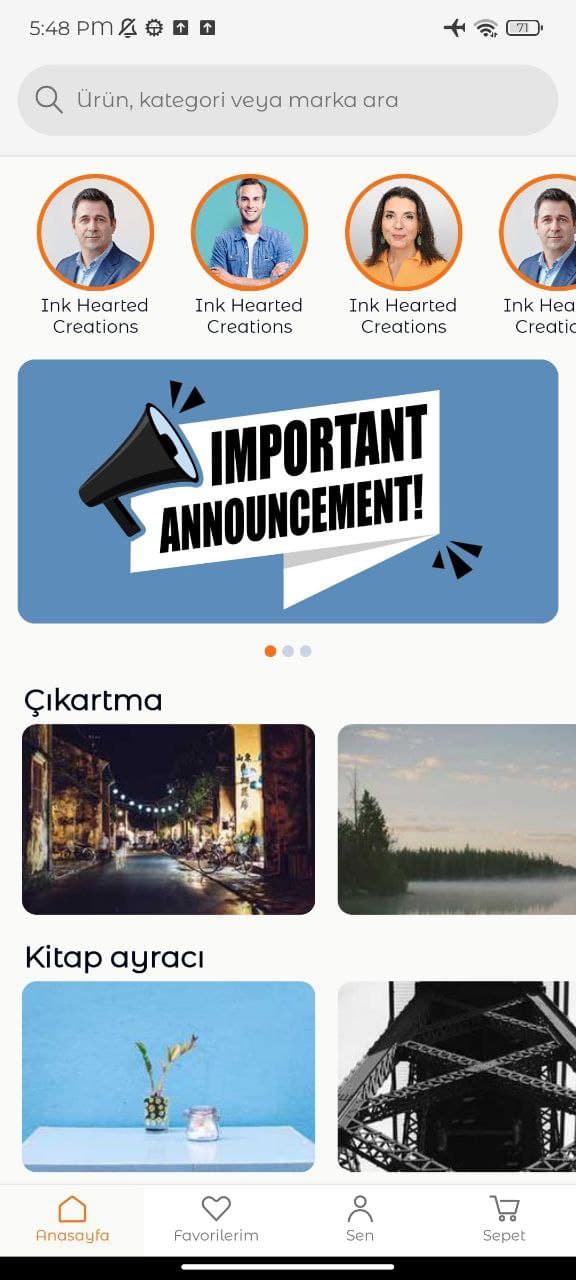 Main screen with shop stories and selected products