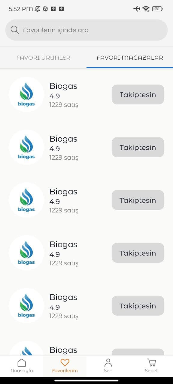 User favourited shops screen