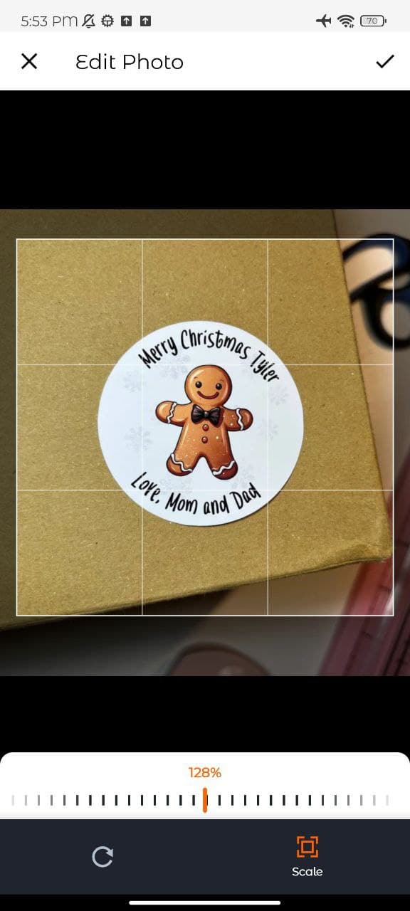 Image cropping screen for sellers