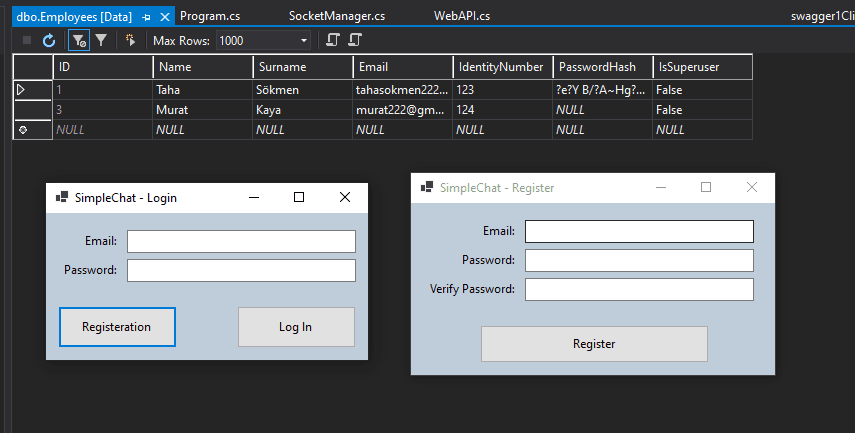 Login screen, db contents on the background