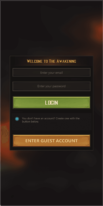 Login screen