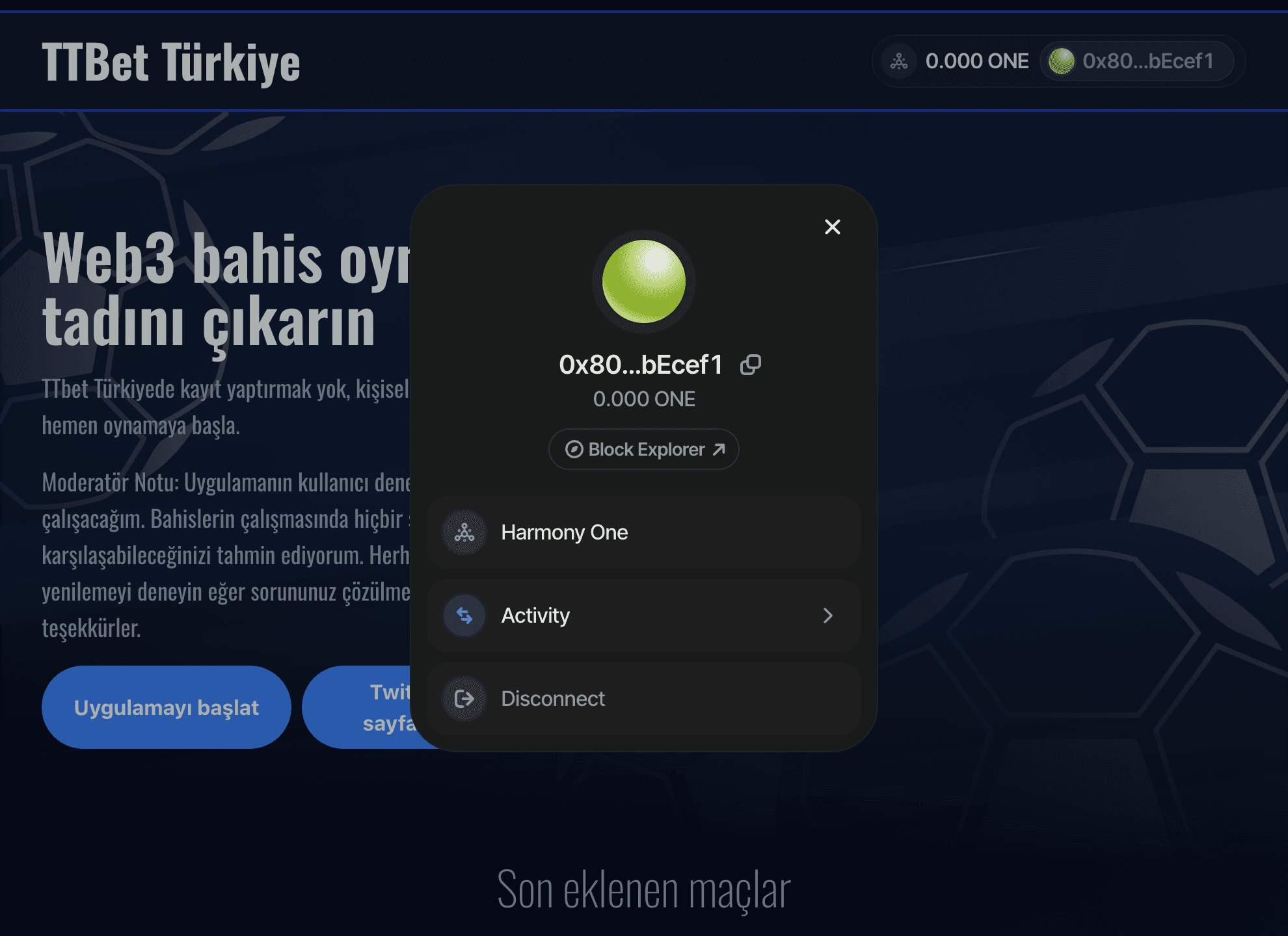 Connected wallet info
